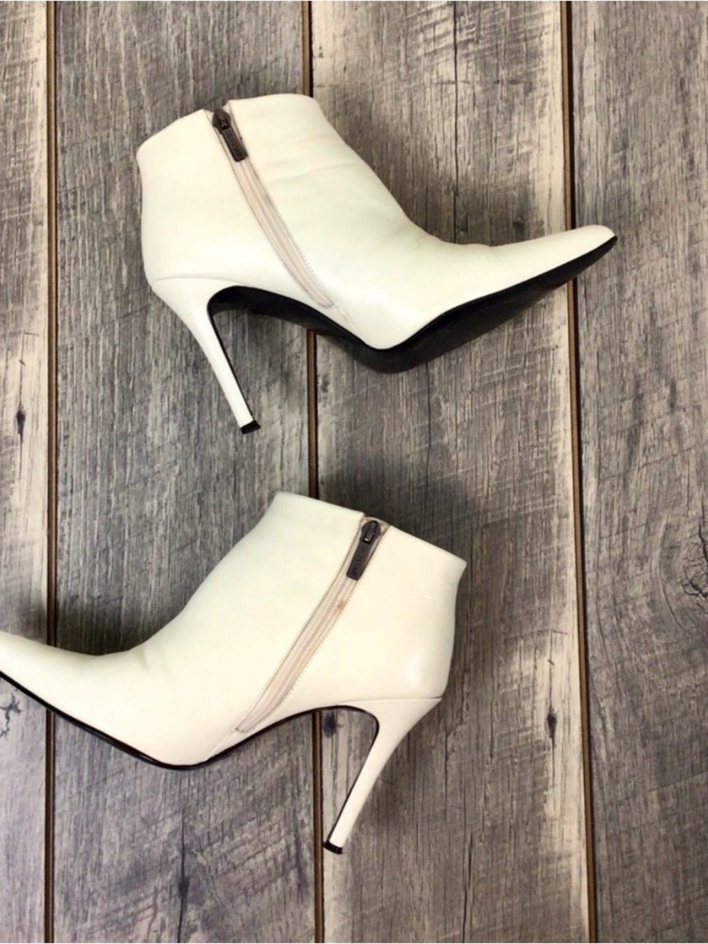 Colin Stuart Off-White Leather High Heel Booties